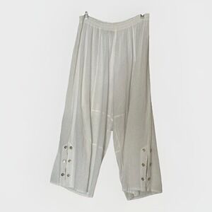 Cottonways Size 3 White Crinkle Cotton Pants Womens Boho Button Ankle Gauzy